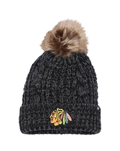 Женская черная вязаная шапка с манжетами и помпоном Chicago Blackhawks Meeko '47 Unbranded