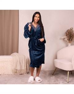 Фланелевой флисовый халат с капюшоном Халат из шерпы, синий Sienna