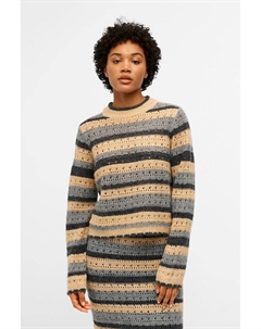 Полосатый свитер с ажуром Object, серый