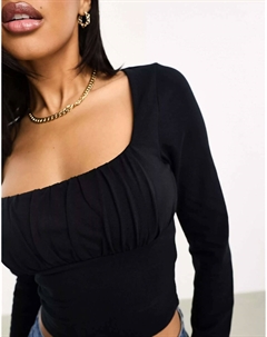 Черный топ с длинными рукавами и присборенной грудью Asos