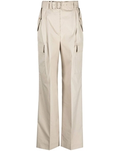 Широкие брюки с поясом, нейтральный цвет Prada