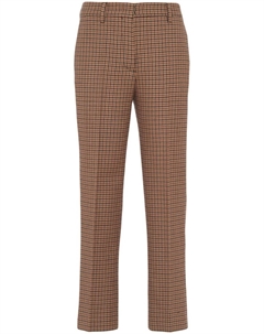 Шерстяные брюки в ломаную клетку, коричневый Prada
