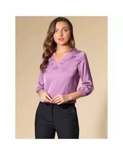 Женские повседневные атласные блузки для офисной работы с V-образным вырезом и рукавами 3/4 Allegra k
