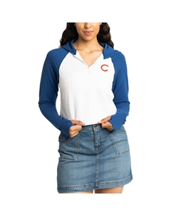 Женский укороченный пуловер с капюшоном и молнией в четверть четверти Lusso Chicago Cubs Jane Raglan Unbranded