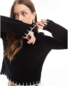 Вязаный джемпер с отделкой петельным швом черного цвета Asos design