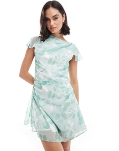 Мини-платье с асимметричным вырезом и зелеными цветами Asos design