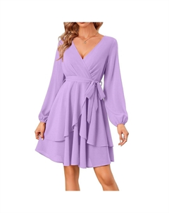 Женские платья-фигуристки, сексуальное мини-платье с v-образным вырезом и коротким рукавом с завязкой на талии, однотонное струящееся мини-платье в стиле бохо с рюшами, цвет Light Purple Kojooin