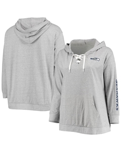 Женский серый пуловер с капюшоном на шнуровке с логотипом Seattle Seahawks больших размеров, цвет Sea Grey Fanatics