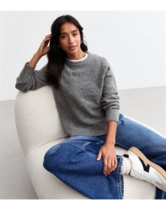 Серый джемпер мягкой вязки Petite с круглым вырезом, серый New look