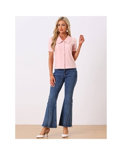 Женская рубашка с воротником Питера Пэна, пышная элегантная блузка с короткими рукавами, топ, цвет Burgundy Allegra k