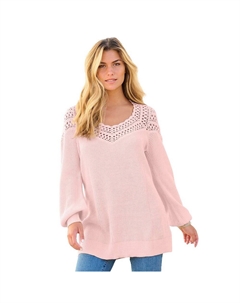 Женский вязаный крючком пуловер Roaman размера плюс с сердечком, цвет Soft Blush Roaman's