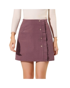 Женская вельветовая мини-юбка трапециевидной формы с высокой талией и пуговицами, розовый Allegra k