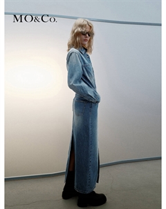 Джинсовое платье с разрезами спереди, синий Moco