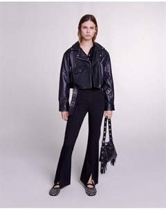 Женские брюки-клеш с разрезом из однотонной ткани, черный Maje