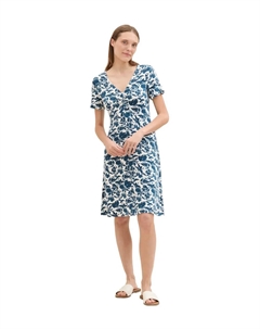 Мини-платье с принтом по всей поверхности и V-образным вырезом, синий Tom tailor