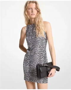 Короткое платье из эластичного крепа с животным принтом, черный Michael michael kors
