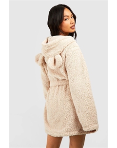 Супермягкий флисовый халат с капюшоном, бежевый Boohoo