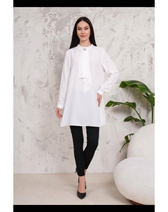 Детализированная туника с объемной брошью и длинными рукавами, белый Hoxton gal