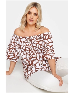 Топ с открытыми плечами и принтом листьев, коричневый Yours