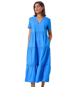 Однотонное многоярусное платье макси из хлопка, синий Roman