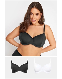 Набор из 2 бюстгальтеров-футболок с кружевной отделкой, черный Yours