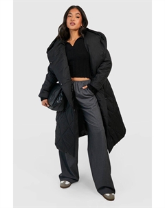Большой пуховик с капюшоном Petite Diamond Quilt Maxi, черный Boohoo