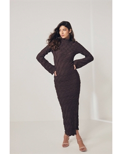 Фактурное платье прямого кроя с длинными рукавами, коричневый Next