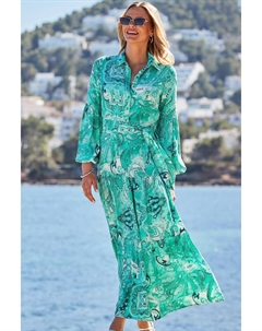 Платье-Рубашка макси с принтом пейсли и ярусным подолом, зеленый Sosandar