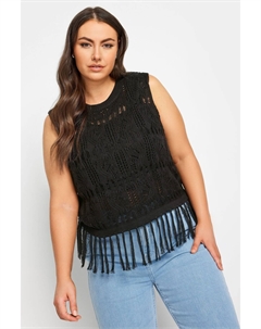 Блуза без рукавов крючком с бахромой, черный Yours