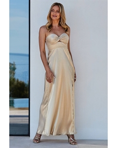 Миниатюрное плиссированное платье макси с эффектом металлик и перекрученным передом, желтый Sosandar