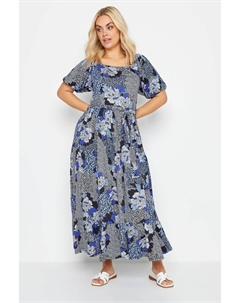 Каскадное платье макси, синий Yours