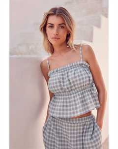 Муслиновая блузка с рюшами и клетчатым узором, синий Next