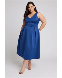 Плиссированное платье London с V-образным вырезом, синий Yours