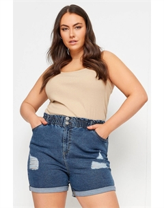 Джинсовые шорты средней стирки с потертостями, синий Yours