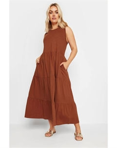 Ярусное платье миди без рукавов с ребристой отделкой, оранжевый Yours