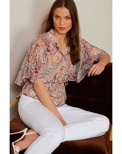 Блестящая блузка с завязкой на талии и воздушными короткими рукавами, розовый Next