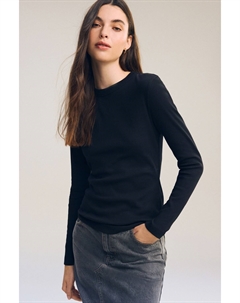 Топ в рубчик с длинными рукавами и круглым вырезом, черный Next