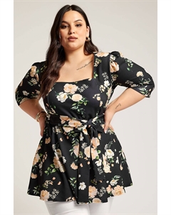 Блузка London Curve с цветочным принтом и квадратным вырезом, черный Yours