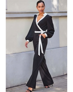 Комбинезон с контрастной завязкой на талии, черный Sosandar