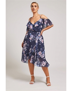 Платье Your Curve с цветочным принтом и оборками по подолу, синий Yours