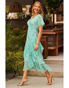 Многослойное платье мидакси с рюшами и расклешенными рукавами, зеленый Sosandar