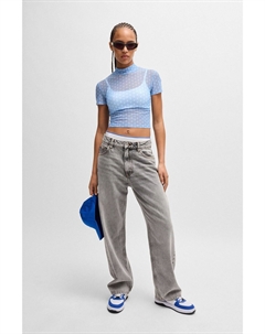 Укороченный топ из эластичной сетки с принтом, синий Hugo