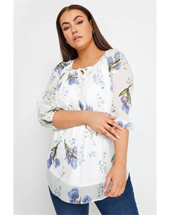 Блузка с цветочным принтом и завязкой на шее, белый Yours