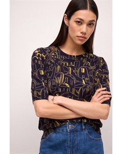 Трикотажный топ с круглым вырезом и короткими рукавами, синий Next