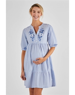 Многослойное платье-рубашка для беременных с вышивкой, синий Jojo maman bébé