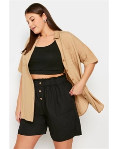 Шорты из бумажного пакета на пуговицах спереди, черный Yours