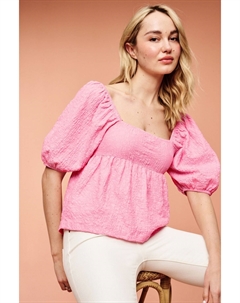 Фактурный топ с объемными рукавами и квадратным вырезом, розовый Next