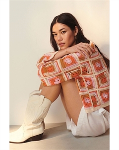 Джемпер квадратной вязки крючком с длинными рукавами, оранжевый Next