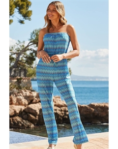 Зигзагообразный комбинезон с вырезом-бандо и съемными бретелями, синий Sosandar