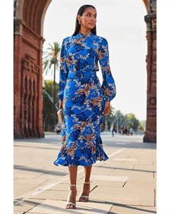 Расклешенное платье в стиле «разговор» с поясом, синий Sosandar